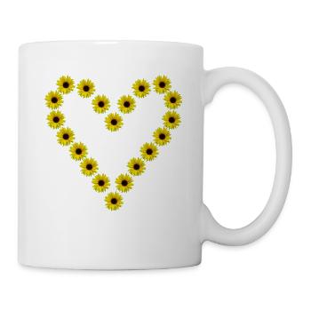 Sonnenblumenherz, Sonnenblumen, Sonnenblume, Herz - Tasse - Weiß - Rechts