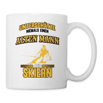 Unterschätze niemals einen alten Mann auf Skiern - Tasse - Weiß - Rechts