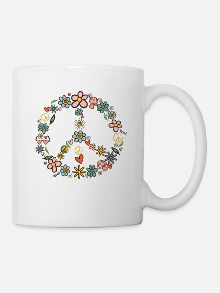 Peace Symbol 60er 70er Jahre Hippie Kostüm - Tasse - Weiß