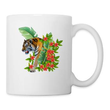 Tiger tropische Katze Blumenpalmenblätter - Tasse - Weiß - Rechts