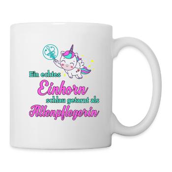 Ein Einhorn schlau getarnt als Altenpflegerin - Tasse - Weiß - Rechts