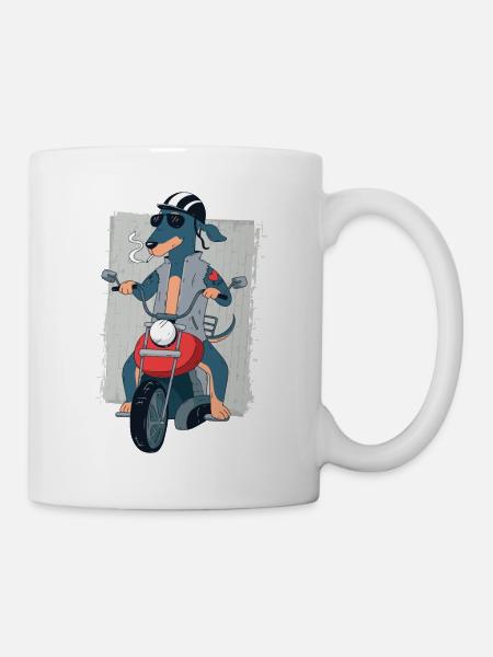 Dachshund rocker on motorcycle biker gift 1187 - Mug - white
