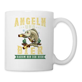 Angeln und Bier darum bin ich hier Angler Spruch - Tasse - Weiß - Rechts