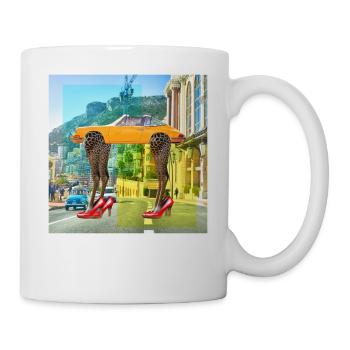 Collage Kunst Surrealismus Leopard Auto Highheels - Tasse - Weiß - Rechts
