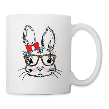 Bunny with leopard glasses + bow - Mug - white - Right