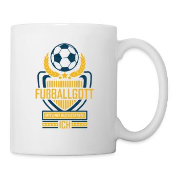Fußballgott Mit Drei Buchstaben - Fußball - Tasse - Weiß - Rechts