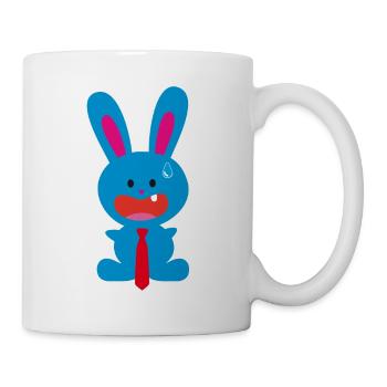 A tooth blue office rabbit with a tie in a panic - Mug - white - Right