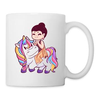 Buddha rides big colorful unicorn - Mug - white - Right