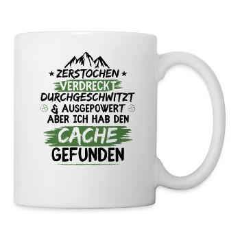 Zerstochen verdreckt durchgeschwitzt - Tasse - Weiß - Rechts