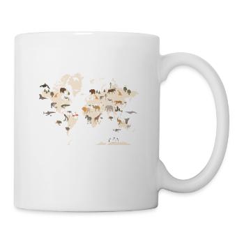Weltkarte mit Tieren - World Map With Animals - Tasse - Weiß - Rechts
