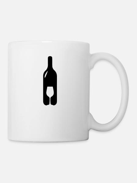 Weinflasche mit Weinglas - Tasse - Weiß