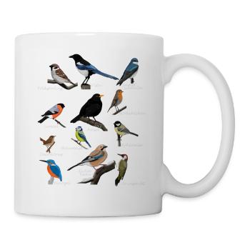 Gartenvögel Vogel Zeichnung Amsel Blaumeise Gimpel - Tasse - Weiß - Rechts