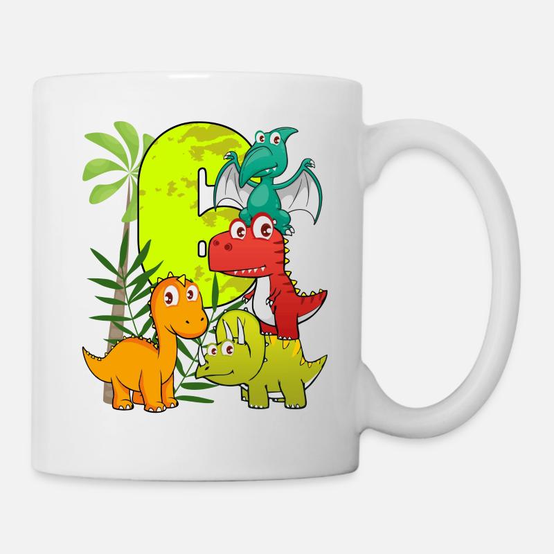 6 Jahre alt Geburtstag Junge Sechs 6. Dino T-Rex - Tasse - Weiß