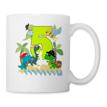 5 years pirate birthday boy five 5th dinosaurs T-Rex - Mug - white - Right