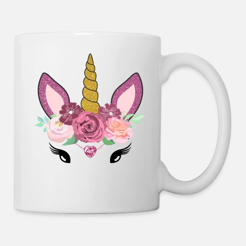 Visage de licorne avec des fleurs pour dames enfants - Mug blanc - blanc