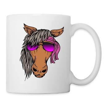 Pferdekopf Zeichnung mit Sonnenbrille - Tasse - Weiß - Rechts