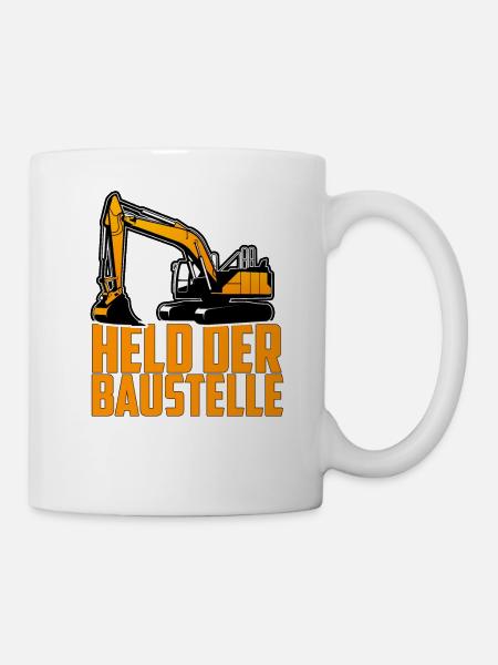 Held der Baustelle Bagger Baggerfahrer - Tasse - Weiß