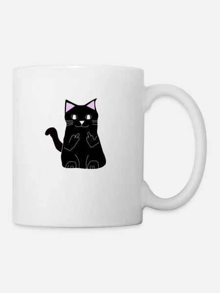 Black cat finger middle finger cheeky gift - Mug - white