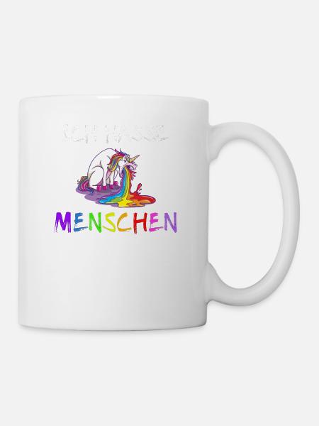 Ich Hasse Menschen Einhorn Kotzen Regenbogen Bunt - Tasse - Weiß