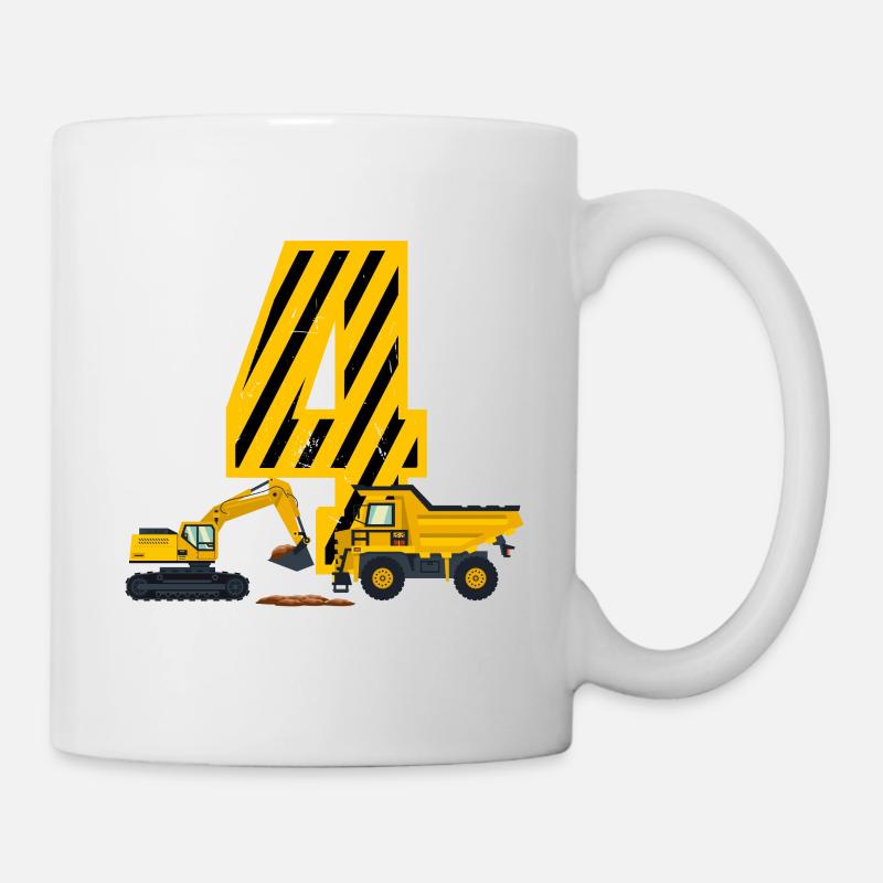 Excavatrice 4e anniversaire garçon 4 ans chantier - Mug blanc - blanc