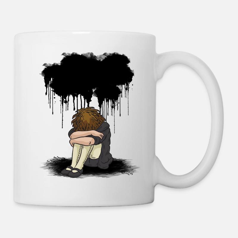 Fille triste dépression nuage noir - Mug blanc - blanc