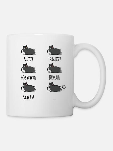 Französische Bulldogge Befehle - Tasse - Weiß
