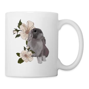 Kaninchen und Blume - Tasse - Weiß - Rechts