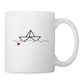 Papierschiffchen mit Herz Papierboot Boot Maritim - Tasse - Weiß - Rechts