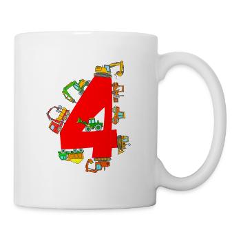 Bagger 4. Geburtstag Baustelle 4 Jahre Fahrzeuge - Tasse - Weiß - Rechts