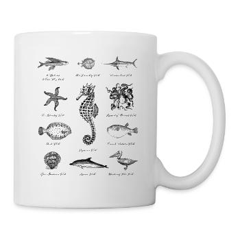 Fische Seestern Delfin Seepferdchen Krake Oktopus - Tasse - Weiß - Rechts