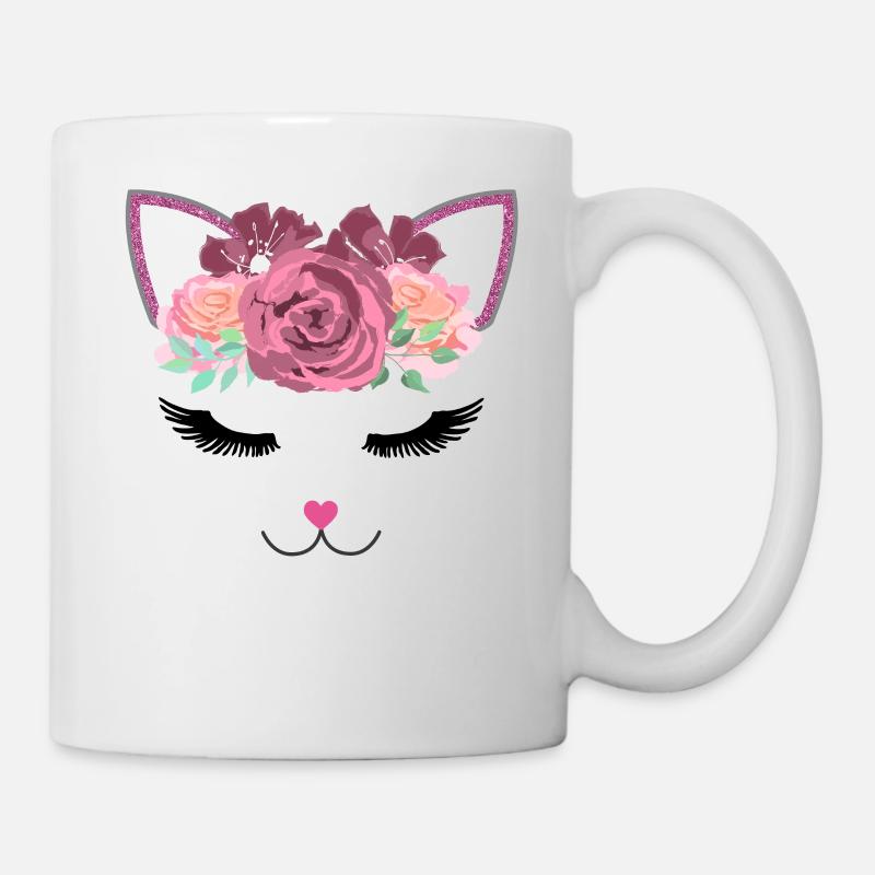 Katze Gesicht Blumen Katzenliebhaber Geschenk - Tasse - Weiß