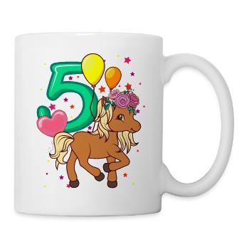 Children's birthday shirt horse 5 birthday girl - Mug - white - Right