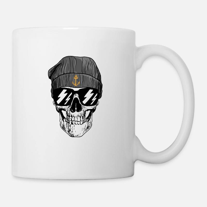 Skull with cap and anchor - Mug - white