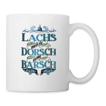 Angler Humor Geschenk witziger Spruch mit Barsch - Tasse - Weiß - Rechts