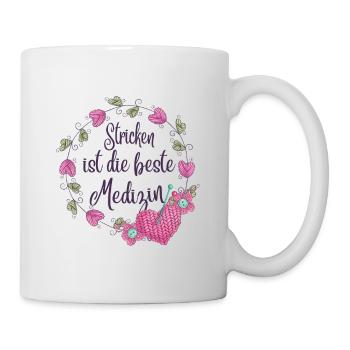 Stricken ist die beste Medizin Handarbeit - Tasse - Weiß - Rechts