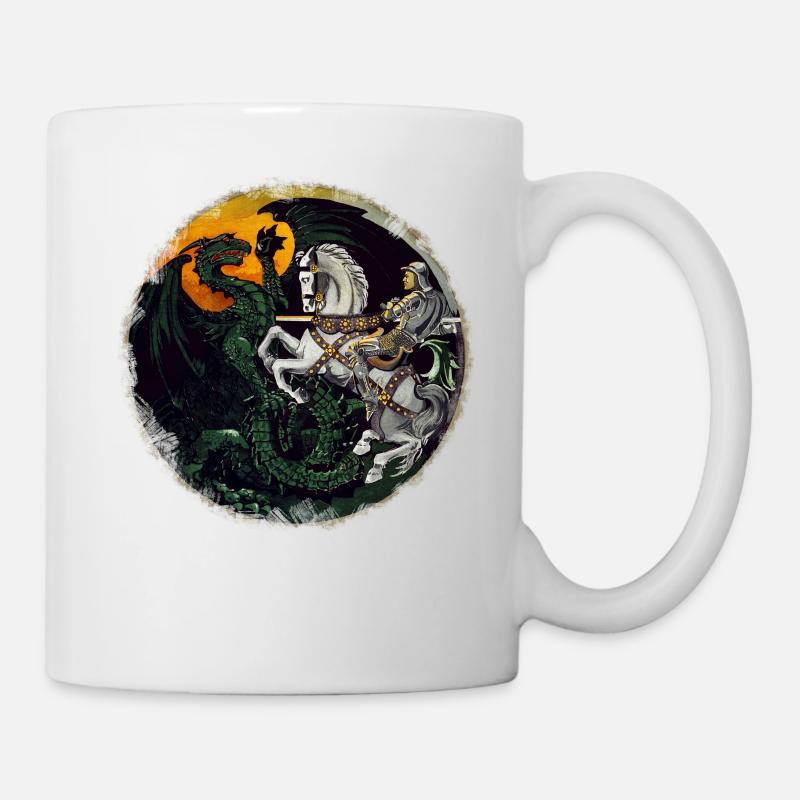 Ritter kämpft gegen Drachen - Tasse - Weiß