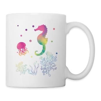 Hippocampe et méduse couleurs arc-en-ciel - Mug blanc - blanc - Droite