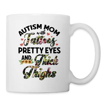 Autisme Maman Avec Des Tatouages Jolis Yeux Cuisses Épaisses - Mug blanc - blanc - Droite