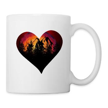 Sonnenuntergang Herz Berge Wald episch Natur - Tasse - Weiß - Rechts