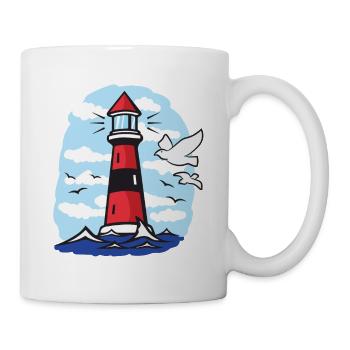 Leuchtturm mit Möwen - Tasse - Weiß - Rechts