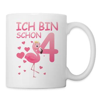 Flamingo T-Shirt 4. Geburtstag Mädchen 4 Jahre - Tasse - Weiß - Rechts