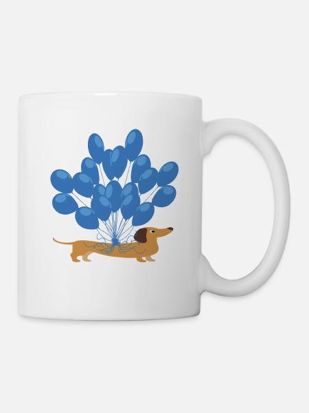 Dackel mit Luftballons - Dackel shirt geschenkidee - Tasse - Weiß