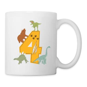 Birthday 4 years dinosaur Dino 4th birthday - Mug - white - Right