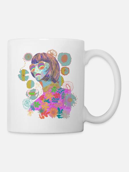 Portrait de femme cool portant des lunettes de soleil - Mug blanc - blanc