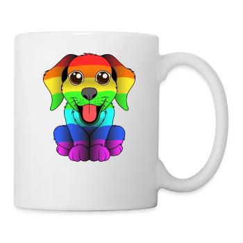Chien et le drapeau arc-en-ciel - chien gay - Mug blanc - blanc - Droite