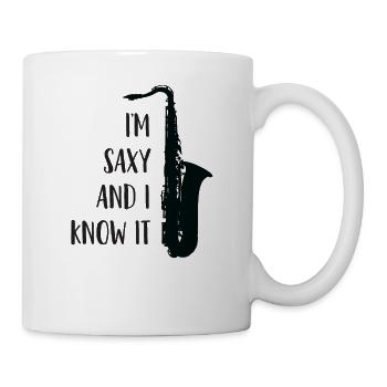Saxophon, Sax Design - Ich bin Saxy und ich weiß es - Tasse - Weiß - Rechts