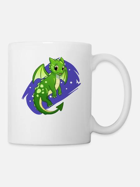 Süßer grüner Baby Drache Kinder Cartoon Humor - Tasse - Weiß