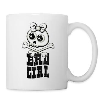 Bad Girl Totenkopf T-Shirt | im Comic Style - Tasse - Weiß - Rechts