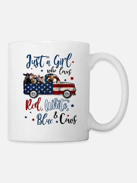 Just A Girl Who Loves Red White Blue And Cows - Tasse - Weiß
