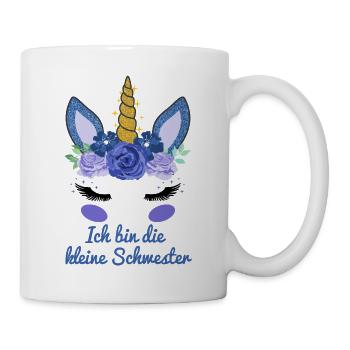Kleine Schwester Geschenk Einhorn Gesicht - Tasse - Weiß - Rechts
